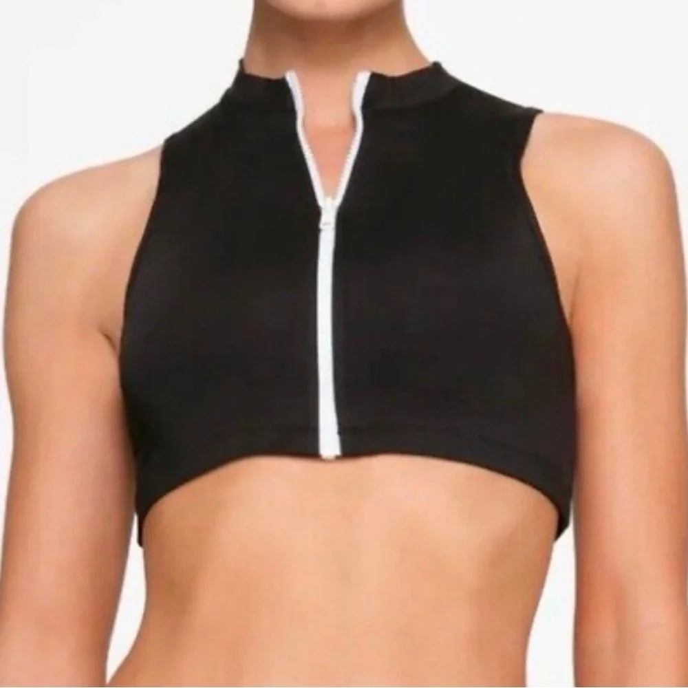 NWT SKIMS SPORTY ZIPPER SWIM MOCK BLACK NECK TOP 4X